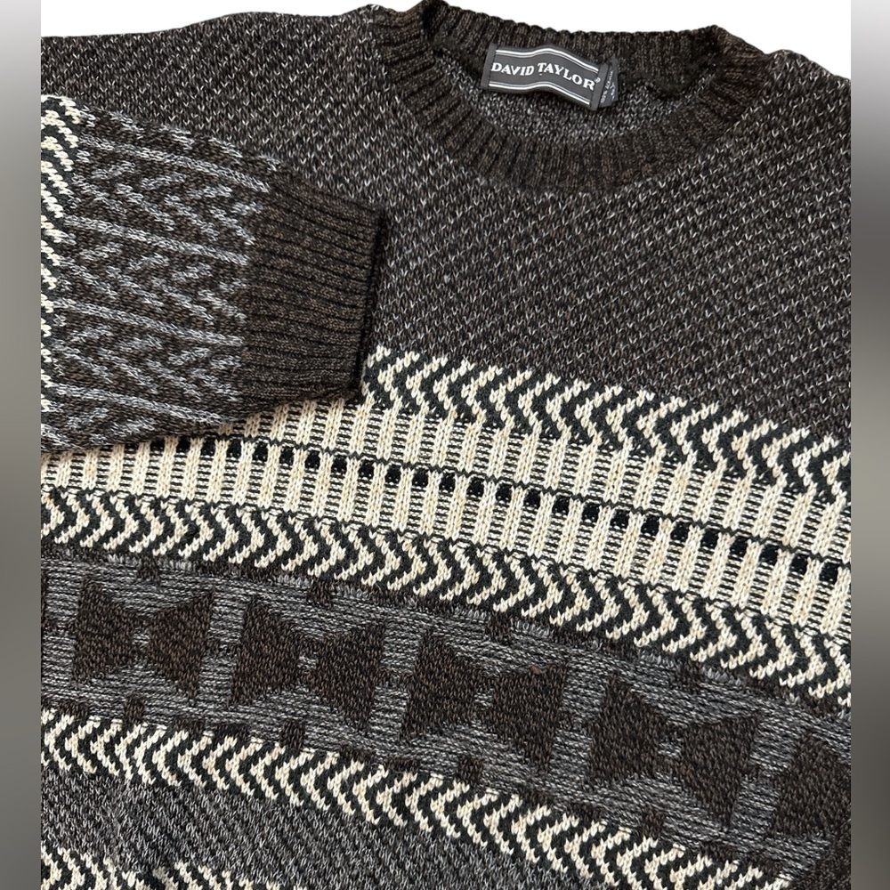 Vintage David Taylor Men’s Sweater Coogi Style‎ Grandpa Size L USA Made Brown